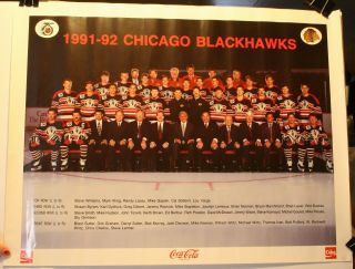 1991 - 92 Chicago Blackhawks Coke 17 X 22 " Team Poster Nhl Roenick Chelios
