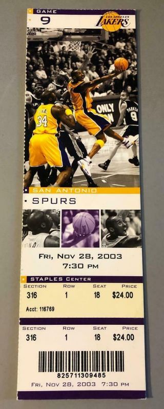 Karl Malone Triple Double Age 40 2003 Lakers Vs Spurs Ticket Kobe Bryant Shaq