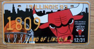 Chicago Bulls Nba 3 Time World Champs 1993 Illinois Special Event License Plate