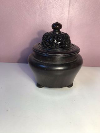 Antique Chinese Hand Carved Wooden Box With Lid