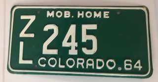 1964 Colorado Mobile Home License Plate.  Near.  Summit County Co.  245