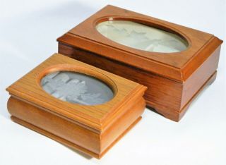 Vtg/wood Jewelry Boxes/oval Glass/hinged Lid/etched Flowers/boho Chic/ 2