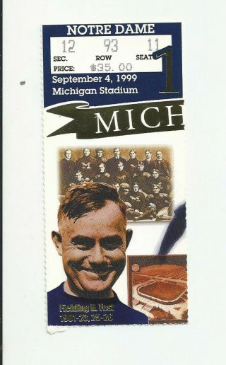 1999 Michigan Vs Notre Dame College Football Ticket Stub Tom Brady
