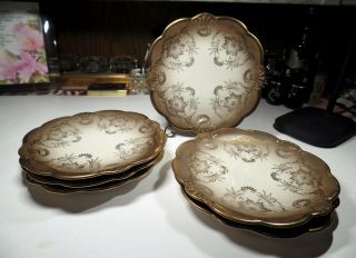 6 Vintage Crown Alka Gold Design & Trim Dessert Plates Bavaria,  W.  Germany