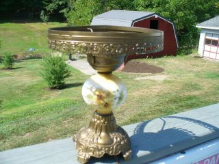 Vintage Hedco Small Hurricane Table Lamp Base Only Painted Yellow Flower Design