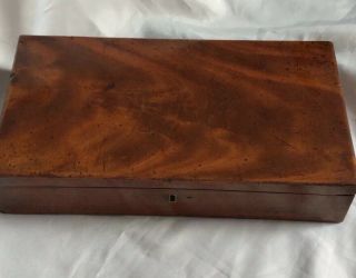 Antique 19th Century Treen Wooden Ware Box,  Good Flame Mahogany Veneer 35x18.  5cm