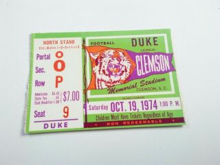 1974 Clemson Tigers Duke Football Ticket Stub