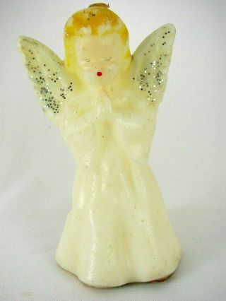 Vintage Gurley Easter/christmas White Angel Candle W Silver Glitter Wings
