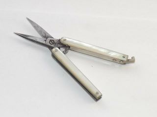 Antique Victorian Patent Mother Of Pearl Folding Sewing Scissors,  Nail Scissors