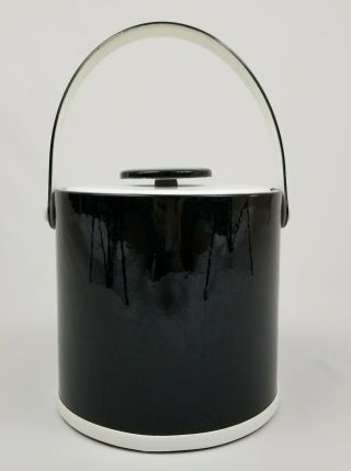 Mid - Century Modern Kraftware Ice Bucket Retro Bar Ware Black And White Vintage