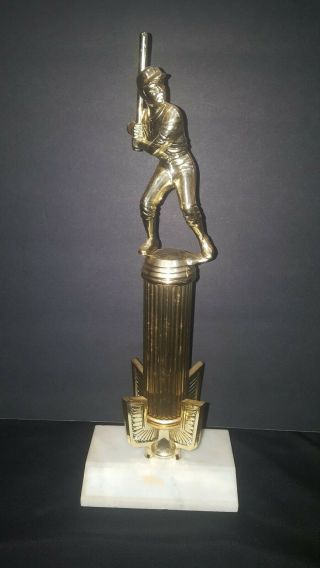 Vintage Baseball Trophy With Marble Base 14 " 1970 