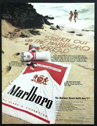 1970 Marlboro Cigarettes Beach Towel Bag Offer Photo Vintage Promo Print Ad