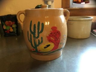 Vintage Beige Shawnee Cactus Southwestern Cold Paint Art Pottery Cookie Jar