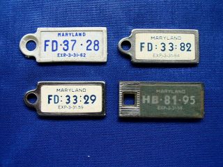 4 Maryland Dav Key Chain License Plate Tags Md 1958,  1959,  1962,  1964