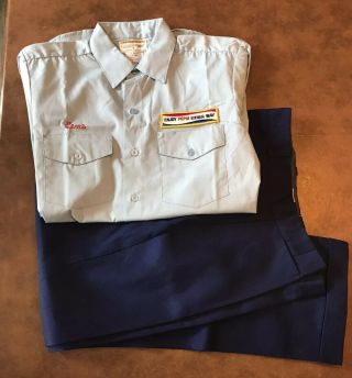 Vintage Mens Pepsi Uniform Shirt (15 1/2m) With Patch Logo And Pants (34” Waist)