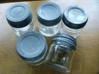 5 Vintage Ball Mason Half 1/2 Pint Clear Jars Zinc Lids Glass Inserts