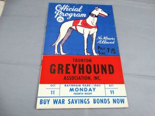 Taunton Greyhound Dog Track Program 1943