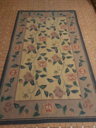 Estate Vintage French Aubusson Rug/tapestry Hand Embroidered 4.  5 X 2.  5 Feet