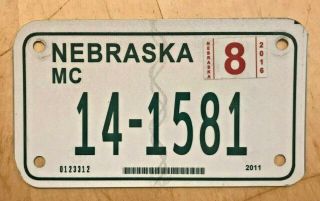 Nebraska 2016 Motorcycle Cycle License Plate " 14 1581 " Ne 16