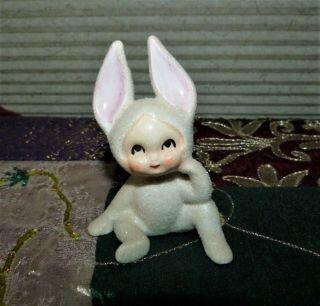 Vintage Lefton Snow Baby Bunny Pixie Figurine Mid Century 1960 