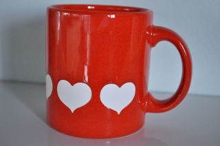 Vintage Waechtersbach W.  Germany Cherry Red Coffee Mug Cup With White Hearts Euc