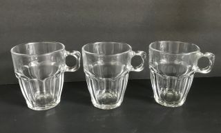 Hard To Find Vtg Set (3) Duralex France Clear Glass Coffee Mugs -