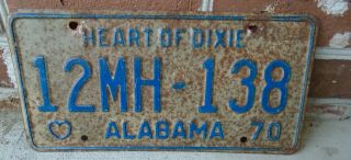 Vintage Heart Of Dixie Alabama 1970 License Plate 12mh - 138 Auto Tag State Al.