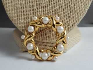 Vintage Gold Toned Napier Faux Pearl Brooch
