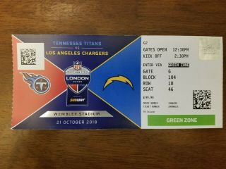 2018 Nfl Uk International Football Ticket Tennessee Titans San Diego Chargers