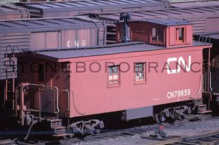 Slide - Freight Cars; Cn Wood Side Van (caboose) 78659 @ Windsor; 7/64