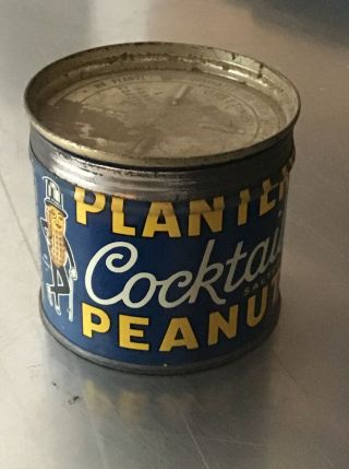 Vintage Empty Planters Cocktail Peanuts Tin Can With Lid/coaster 7 Oz.