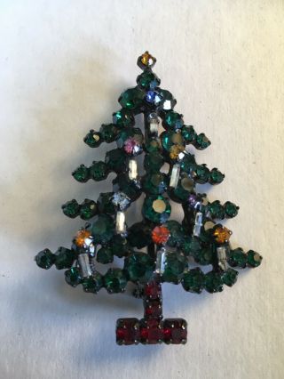 Fab Vintage 2 1/4” Made In Austria Christmas Tree Pin Brooch 8 Candles Colorful
