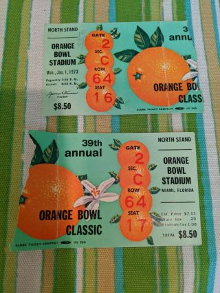 1973 Orange Bowl Notre Dame Vs.  Nebraska 2 Ticket Stubs