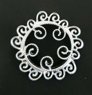 Vintage Sarah Coventry Signed Round Curl Pattern Silver Tone Brooch Pin