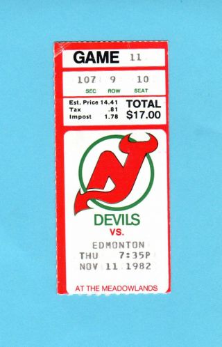 1982 Jersey Devils Vs Edmonton Oilers Ticket Stub Wayne Gretzky Messier Goal