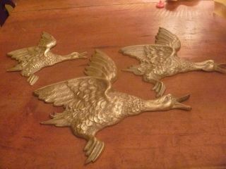 Vintage Bass Set Of 3 Graduated Flying Ducks / Geese Wall Plaques
