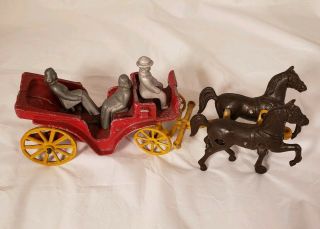 Vtg Stanley Toys Antique Cast Iron Horse Drawn Carriage