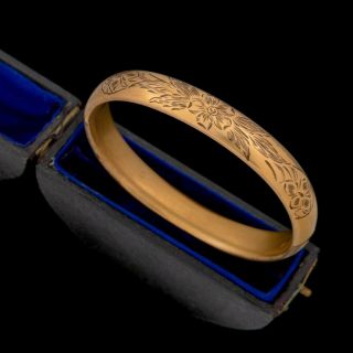 Antique Vintage Nouveau 14k Rose Gold Filled Gf Chased Wedding Bangle Bracelet