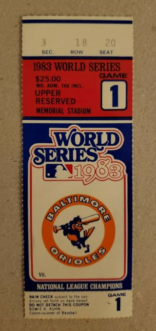 1983 World Series Ticket Stub,  Game 1,  Orioles Vs.  Phillies