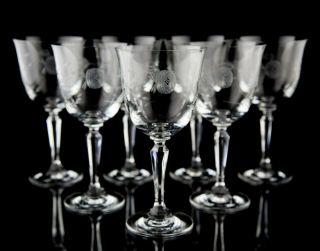 Vintage Gray Cut Design Water Wine Goblet Glasses Set Of 7 Floral Etch Glass