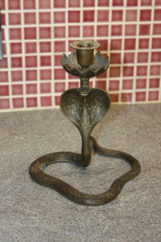 Antique Vintage Brass Cobra Snake Candlestick Candle Holder Candelabra