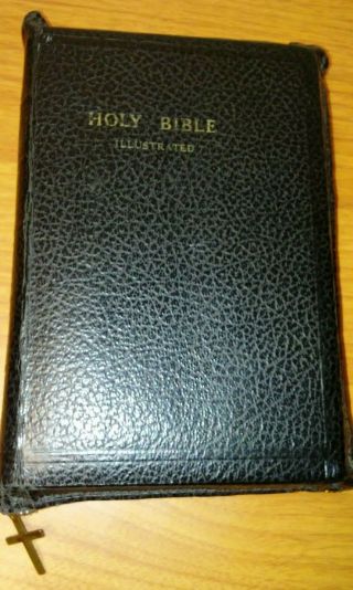 Holy Bible Illustrated Kjv Black Leather Cross Zipper World Publishing Vintage