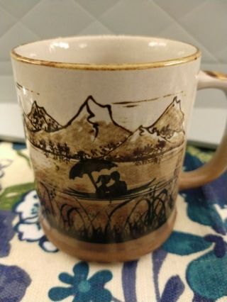 Vintage Retro Ceramic Coffee Cup Mug Made Japan Romantic Couple River Mountain