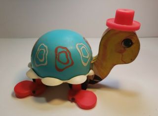 Vintage 1962 Fisher Price Tip Toe Turtle Pull Along Toy 773 Music Bell