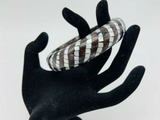Vintage Black & White Checkered Inlaid Stone Bracelet Bangle Onyx Pearl Abalone