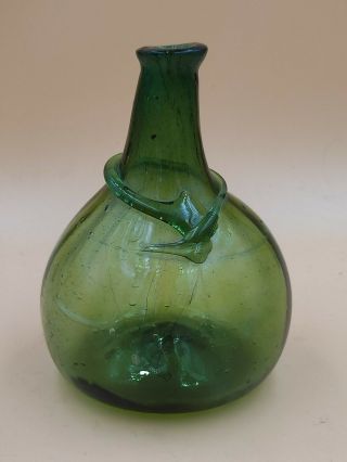 Antique Primitive Hand Blown Bottle Green Glass Old