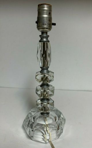 Vintage Crystal Clear Cut Glass Table Boudoir Lamp 13 " Tall Mcm Art Deco