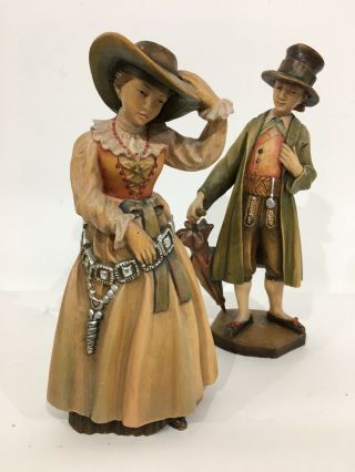 Vintage Anri Italy Hand Carved Wooden Figures Costumed Male/female