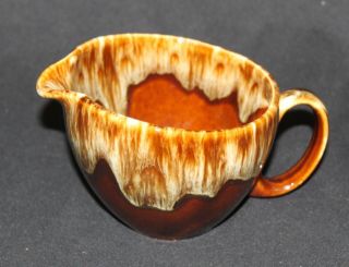 Vtg Brown Drip Glaze Pottery Cream Pitcher Marked Usa
