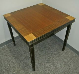 Vintage Wooden Folding Card Table Inlay Patterned Top Locking Legs